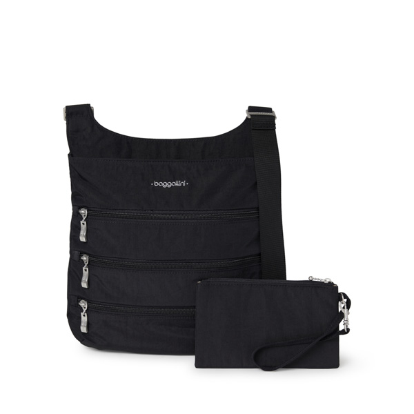 Baggallini Big Zipper Bagg With RFID: Black With Sand Lining